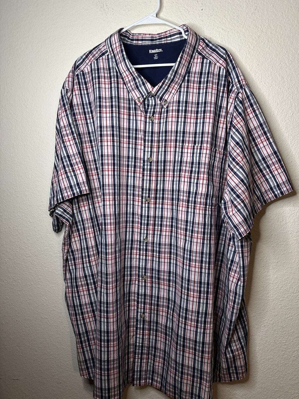 EUC King Size 6XL Short Sleeve Red White Blue Button Up Shirt Dressy Casual